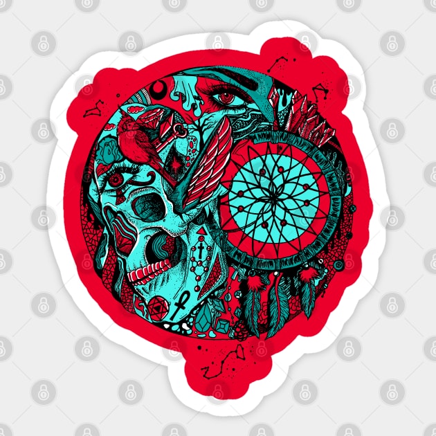 Turqred Skull and Dreamcatcher Circle Sticker by kenallouis